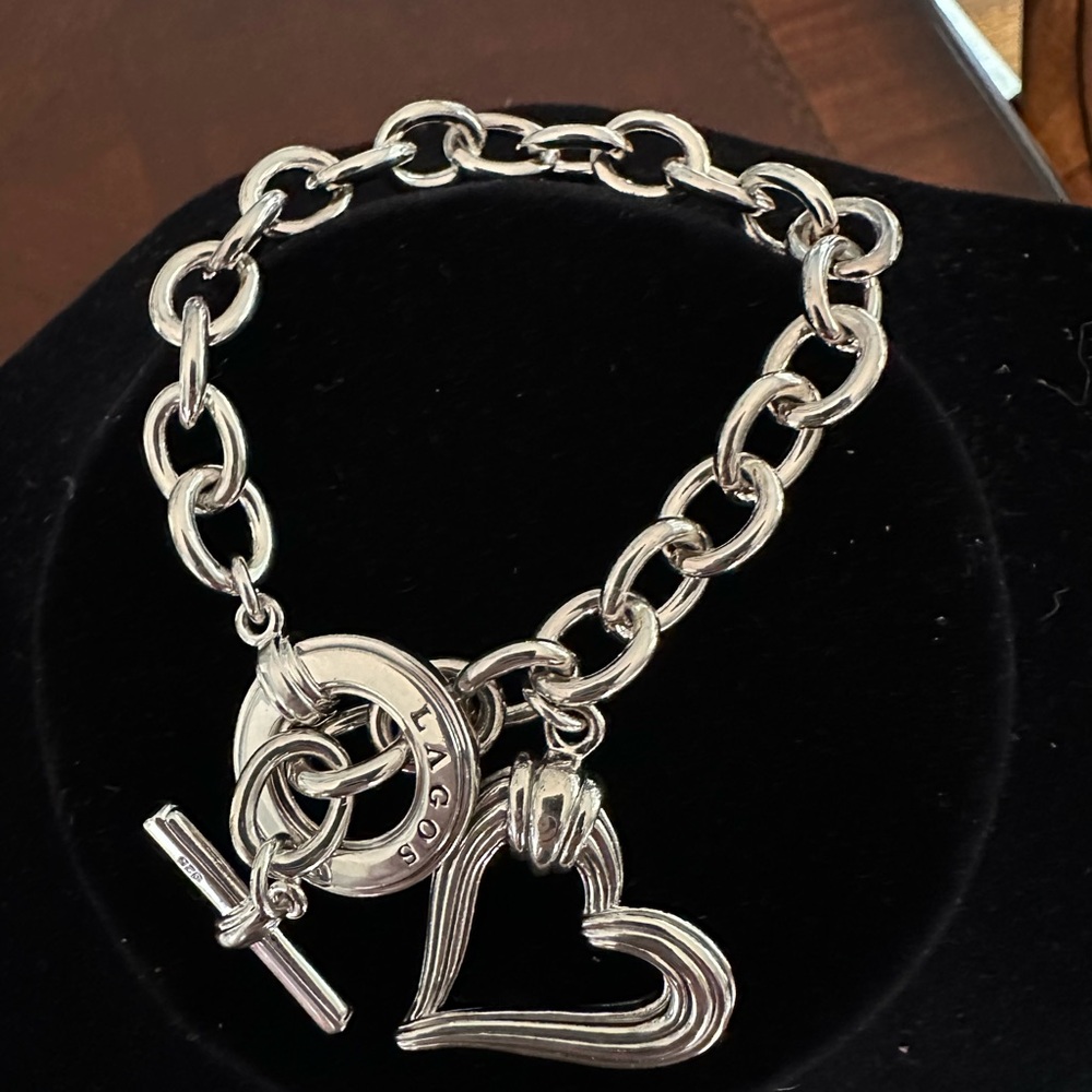 NWP Lagos Sterling Silver Fluted Open Heart On Charm Bracelet MSRP$450 Pristine - Picture 8 of 11